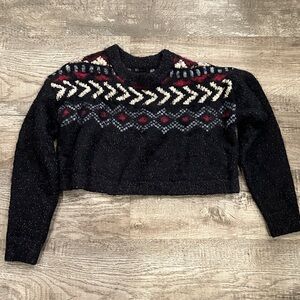 Frye Women’s Medium Cropped Black Sweater with Red and Cream Chevron